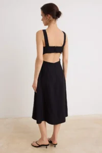 TRENDYOLMİLLA More Sustainable Black Thick Sleeveless Midi Weaving Dress - Image 4