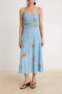 TRENDYOLMİLLA BLUE A-Cut/Life Form Cowl Neck Thin Sleeveless Sleeveless Tulle Knitting Dress - Image 3