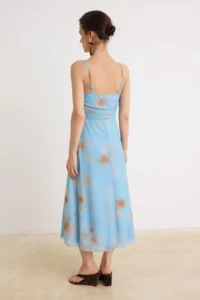 TRENDYOLMİLLA BLUE A-Cut/Life Form Cowl Neck Thin Sleeveless Sleeveless Tulle Knitting Dress - Image 4