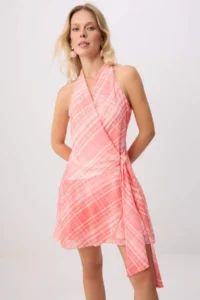 TRENDYOLMİLLA PINK Plaid Siphon Lined Barbell Collar tied up Short / Mini Weaving Dress - Image 2