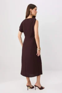 TRENDYOLMİLLA Brown Satin Midi Weaving Dress - Image 4