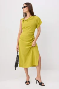 TRENDYOLMİLLA Oil Green Plain Midi Weaving Dress