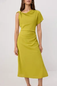 TRENDYOLMİLLA Oil Green Plain Midi Weaving Dress - Image 3