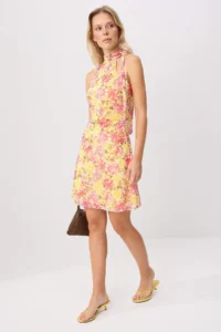 TRENDYOLMİLLA Multicolored Printed Barbell Collar Sleeveless Tulle Knitting Dress