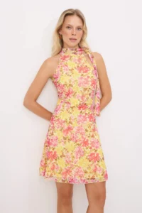 TRENDYOLMİLLA Multicolored Printed Barbell Collar Sleeveless Tulle Knitting Dress - Image 2