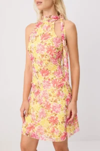 TRENDYOLMİLLA Multicolored Printed Barbell Collar Sleeveless Tulle Knitting Dress - Image 3