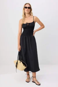TRENDYOLMİLLA Black Gipelli Maxi Sleeveless Cotton Weaving Dress
