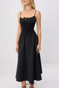 TRENDYOLMİLLA Black Gipelli Maxi Sleeveless Cotton Weaving Dress - Image 3