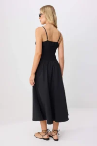 TRENDYOLMİLLA Black Gipelli Maxi Sleeveless Cotton Weaving Dress - Image 4