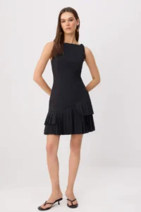 TRENDYOLMİLLA Black pleated Mini Weaving Dress