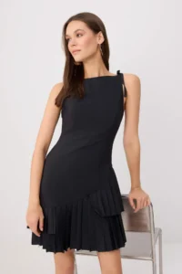 TRENDYOLMİLLA Black pleated Mini Weaving Dress - Image 2