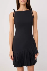 TRENDYOLMİLLA Black pleated Mini Weaving Dress - Image 3