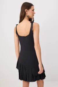 TRENDYOLMİLLA Black pleated Mini Weaving Dress - Image 4