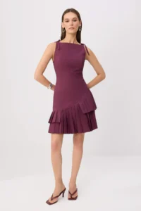 TRENDYOLMİLLA Plum pleated Mini Weaving Dress