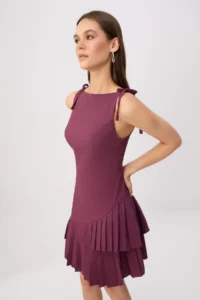 TRENDYOLMİLLA Plum pleated Mini Weaving Dress - Image 2