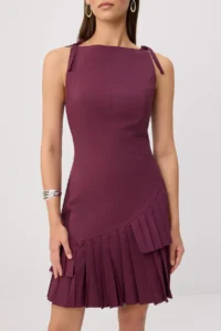 TRENDYOLMİLLA Plum pleated Mini Weaving Dress - Image 3