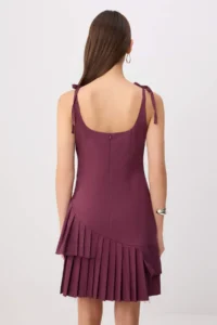 TRENDYOLMİLLA Plum pleated Mini Weaving Dress - Image 4