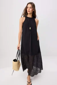 TRENDYOLMİLLA Black Skirt Ucu Detailed Maxi Weaving Dress - Image 2