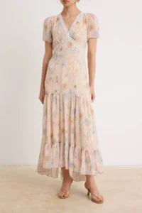 TRENDYOLMİLLA Powder PINK Lace striped Floral Midi Siphon Lined Princess Kol Weaving Dress - Image 3