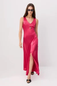 TRENDYOLMİLLA Cherry Plain Maxi Weaving Dress