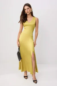 TRENDYOLMİLLA Oil Green Plain Maxi Weaving Dress
