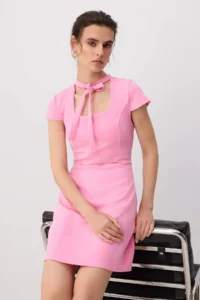 TRENDYOLMİLLA Light PINK Plain Short / Mini Weaving Dress - Image 2