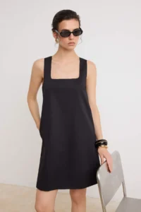 TRENDYOLMİLLA Black Square Neck Thick Sleeveless Short Weaving Dress - Image 2