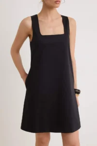 TRENDYOLMİLLA Black Square Neck Thick Sleeveless Short Weaving Dress - Image 3