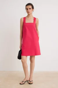 TRENDYOLMİLLA Fuchsia Square Neck Thick Sleeveless Short Weaving Dress