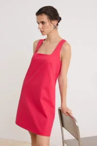 TRENDYOLMİLLA Fuchsia Square Neck Thick Sleeveless Short Weaving Dress - Image 2