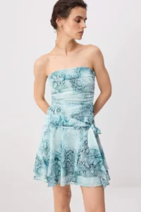 TRENDYOLMİLLA BLUE-Multicolored animals Short / Mini Weaving Dress - Image 2