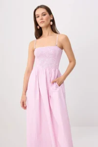 TRENDYOLMİLLA PINK-Multicolored Striped Maxi Weaving Dress - Image 2