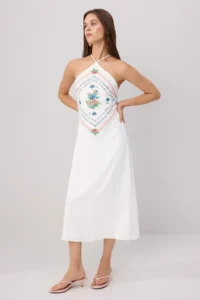 TRENDYOLMİLLA Ecru Floral Shawl Satin Midi Weaving Dress - Image 2