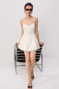 TRENDYOLMİLLA Ecru-Multicolored Polka Dot Short / Mini Weaving Shorts Skirt Dress