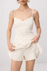 TRENDYOLMİLLA Ecru-Multicolored Polka Dot Short / Mini Weaving Shorts Skirt Dress - Image 3