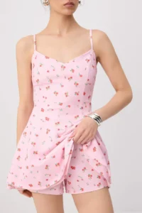 TRENDYOLMİLLA PINK-Multicolored flower patterned Short / Mini Weaving Shorts Skirt Dress - Image 3