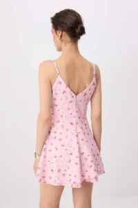 TRENDYOLMİLLA PINK-Multicolored flower patterned Short / Mini Weaving Shorts Skirt Dress - Image 4
