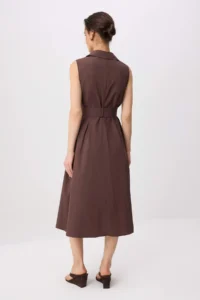 TRENDYOLMİLLA Brown Midi Belt Detailed Weaving Shirt Dress - Image 4