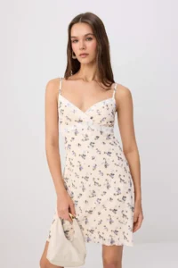 TRENDYOLMİLLA Multicolored Floral A-line/Life Form Rope Sleeveless Lace Detailed Flexible Knitting Dress