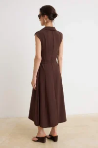 TRENDYOLMİLLA Brown Metallic Belt Detailed Midi Sleeveless Cotton Weaving Dress - Image 4