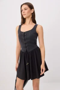 TRENDYOLMİLLA Black Plain skater Lyocell Corset Detailed Thick Sleeveless Mini Knitting Dress - Image 2