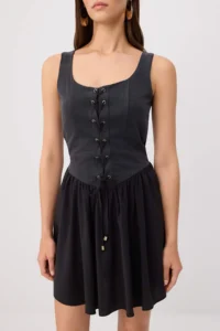 TRENDYOLMİLLA Black Plain skater Lyocell Corset Detailed Thick Sleeveless Mini Knitting Dress - Image 3