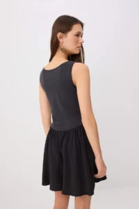 TRENDYOLMİLLA Black Plain skater Lyocell Corset Detailed Thick Sleeveless Mini Knitting Dress - Image 4