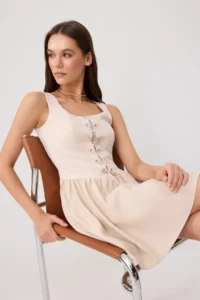 TRENDYOLMİLLA Stone Plain skater Lyocell Corset Detailed Thick Sleeveless Mini Knitting Dress - Image 2