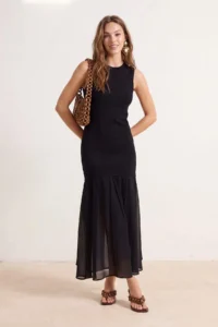 TRENDYOLMİLLA Black Satin Detailed Maxi Size Knit Dress - Image 2