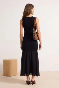 TRENDYOLMİLLA Black Satin Detailed Maxi Size Knit Dress - Image 3