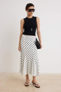 TRENDYOLMİLLA Ecru Polka Dot A-Cut/Life Form Regular Waist Flexible Knitting Skirt