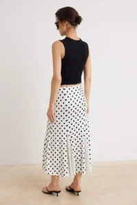 TRENDYOLMİLLA Ecru Polka Dot A-Cut/Life Form Regular Waist Flexible Knitting Skirt - Image 4
