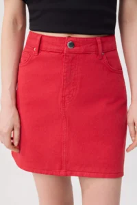 TRENDYOLMİLLA Red Mini DENIM 100% Cotton Skirt - Image 3