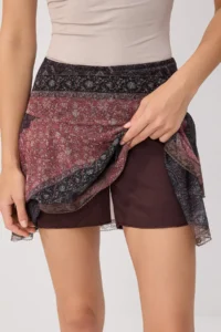 TRENDYOLMİLLA Brown Shawl pattern OF shorts skater Lace Detailed Regular Waist Mini Tulle Knitting Skirt - Image 3